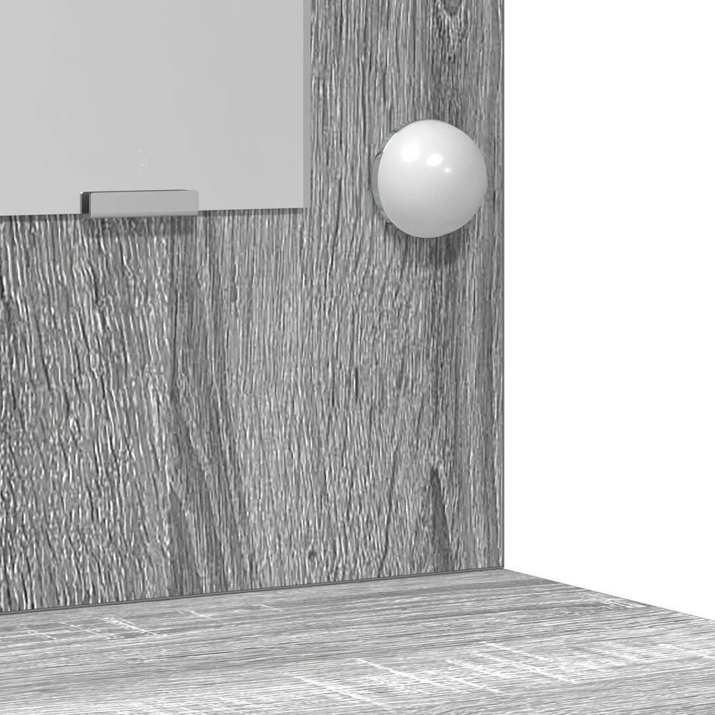 Conjunto de Mesa de Maquiagem de 3 Peças com LED Cinza Sonoma em Madei