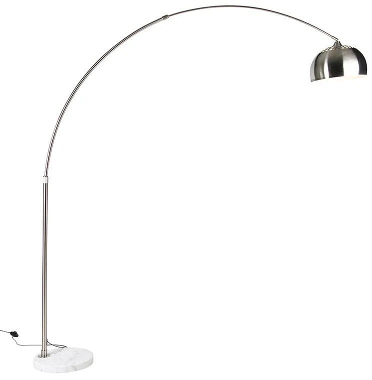 Candeeiro de pé em arco de aço com base em mármore branco e cúpula em aço - Arc XXL Moderno