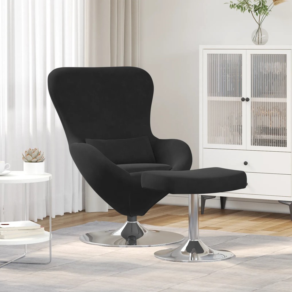 Poltrona Egg vidaXL com Puff Veludo Preto