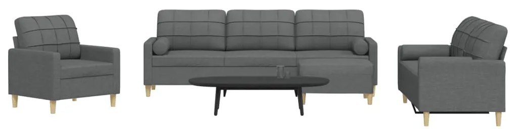 4pcs conjunto sofás c/ almofadões/apoio pés tecido cinza-escuro