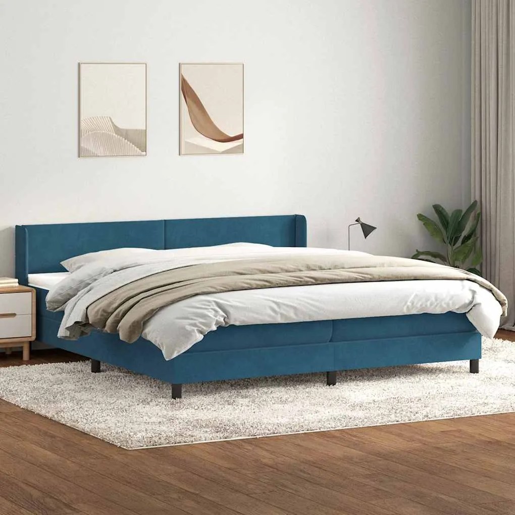 vidaXL Cama com molas colchão 200x210 cm veludo azul-escuro