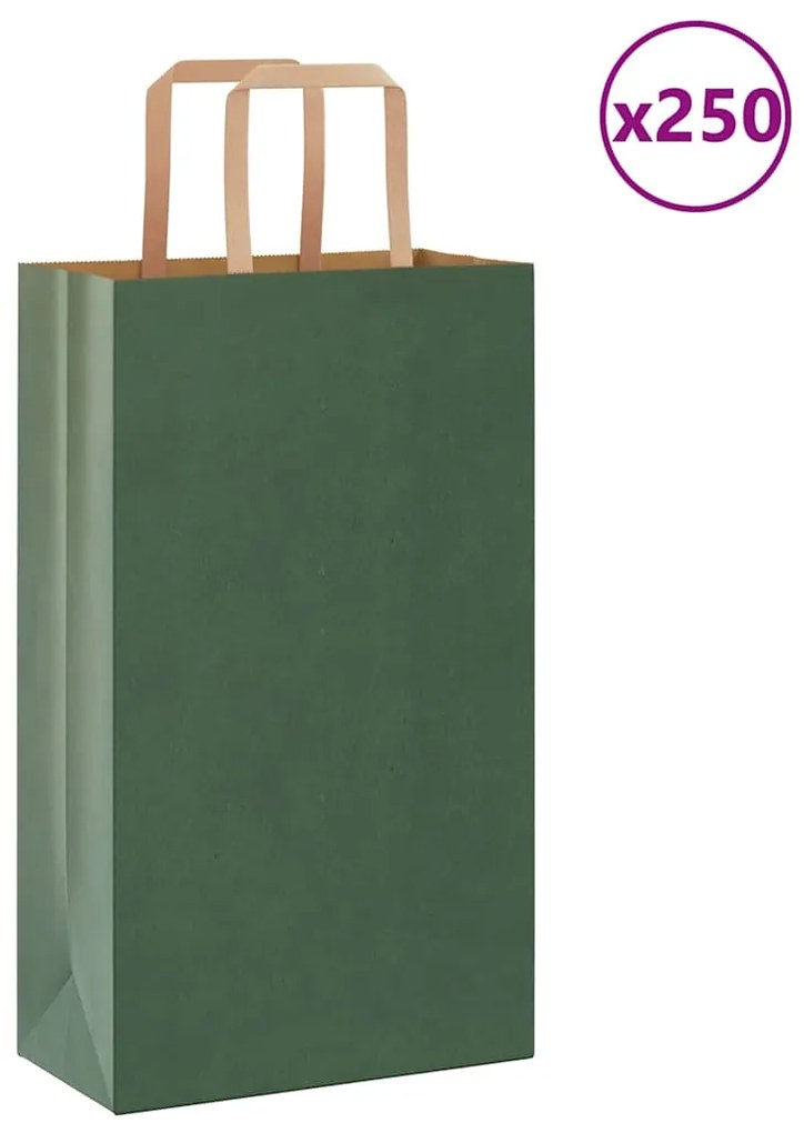 vidaXL Sacos de papel 250 unid com alças verde 21x11x36 cm