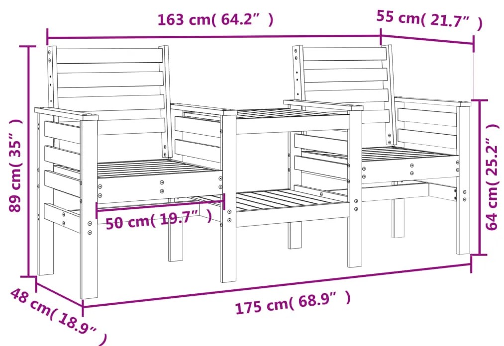 Banco de jardim 2 lugares com mesa pinho maciço branco