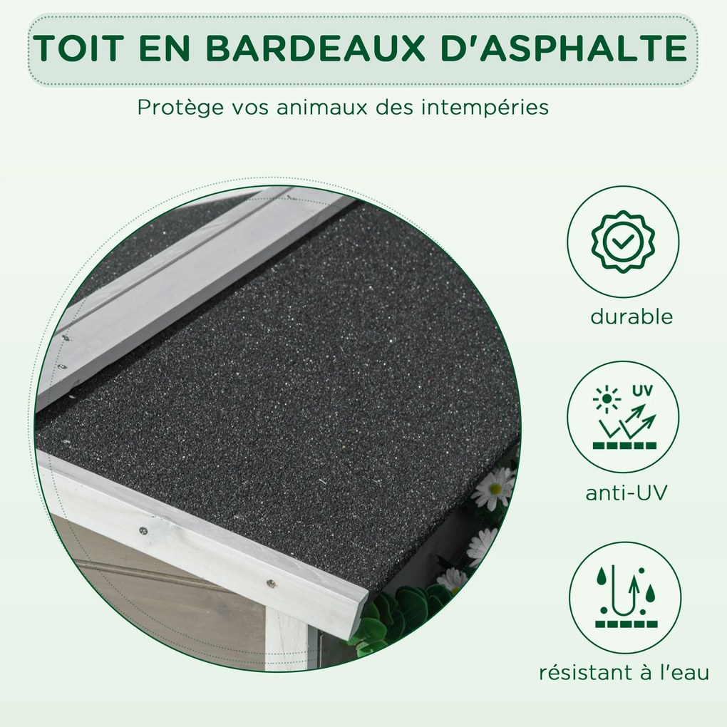 Casinha para gatos com compartimentos abertos externos elevados e terraço impermeável em madeira, 115 x 66,5 x 74,7 cm, cinzenta