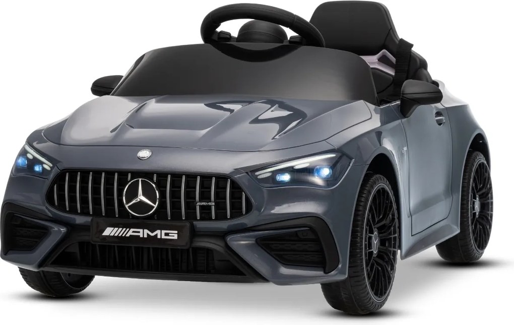 Carro elétrico para crianças Mercedes CLE 12V bateria de lítio, luzes LED, comando remoto de 2,4 GHz, ligação Bluetooth, licença ORIGINAL Cinzento