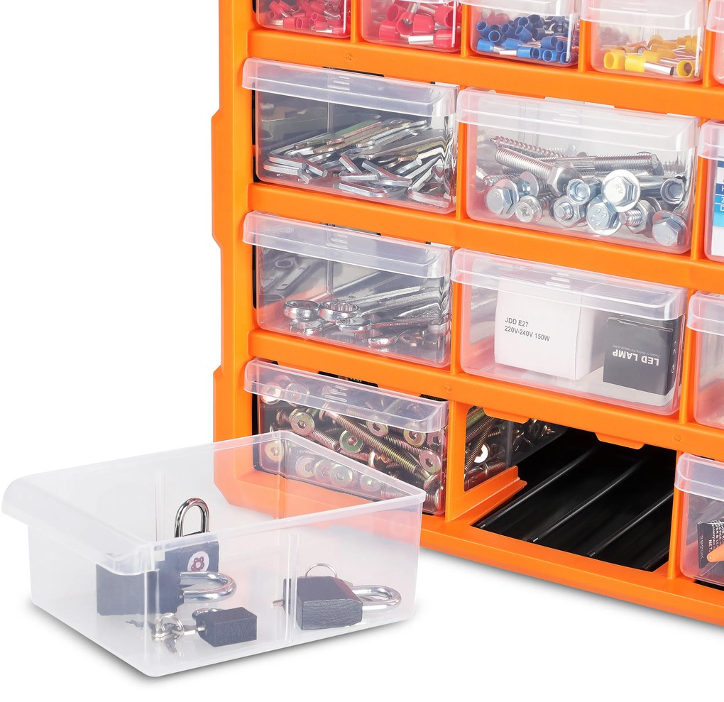 Organizador com 78 compartimentos para pequenas peças 47,5 x 38 x 16 cm Laranja + Cinzento