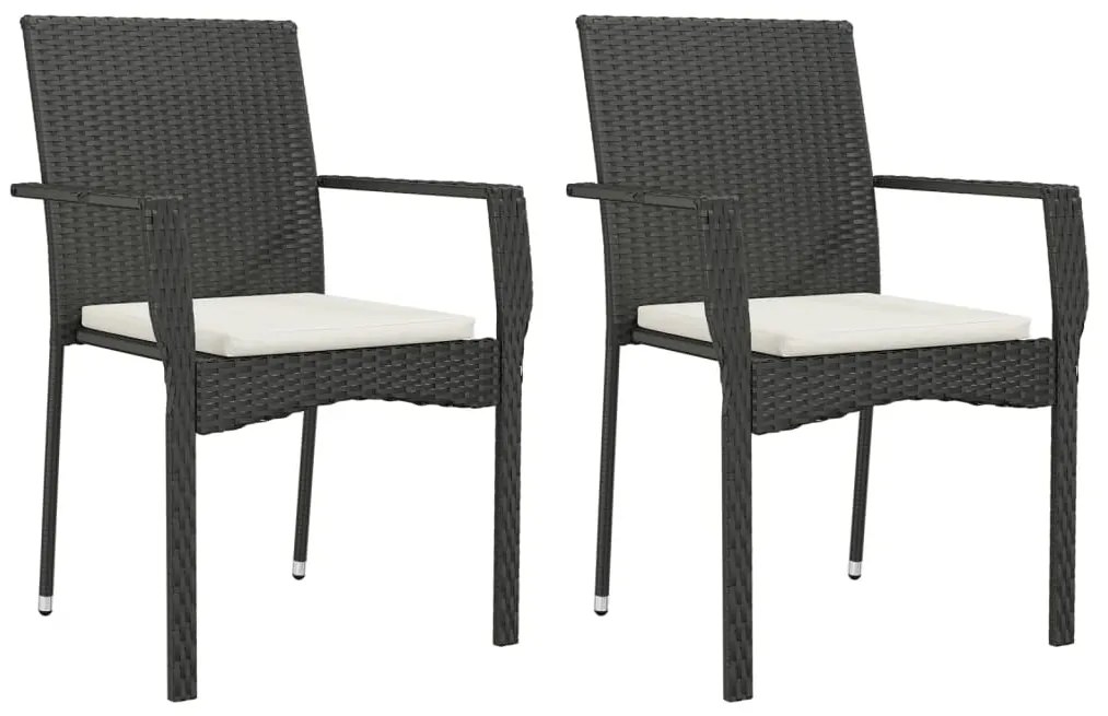 3 pcs conjunto de jantar p/ jardim c/ almofadões vime PE preto