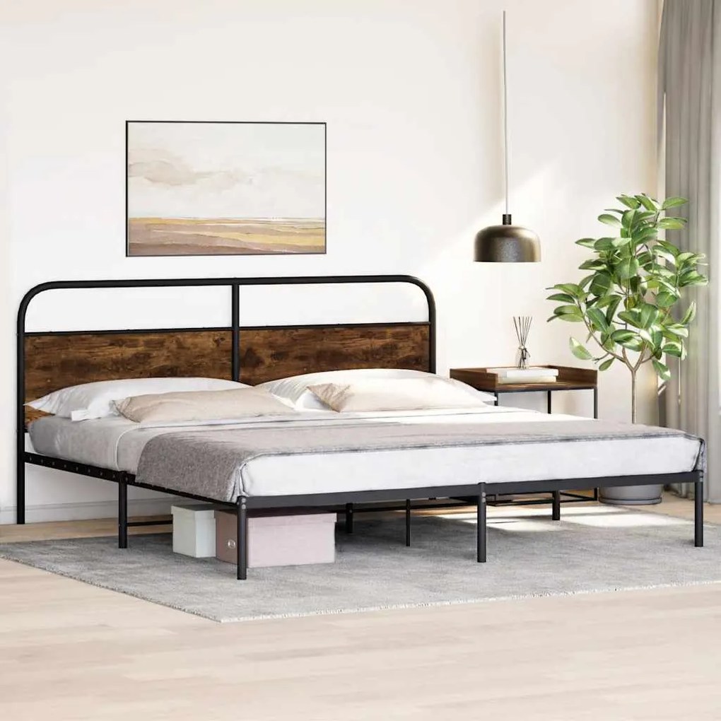 Estrutura de cama sem colchão 183x213cm metal carvalho fumado