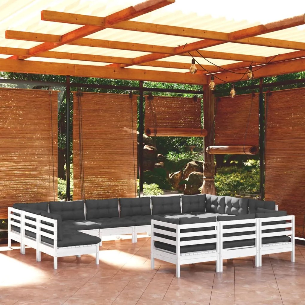 13 pcs conjunto lounge de jardim c/ almofadões pinho branco