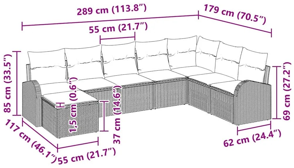Conjunto de Sofá de Jardim com 8 Peças e Almofadas Bege em Rattan Sint