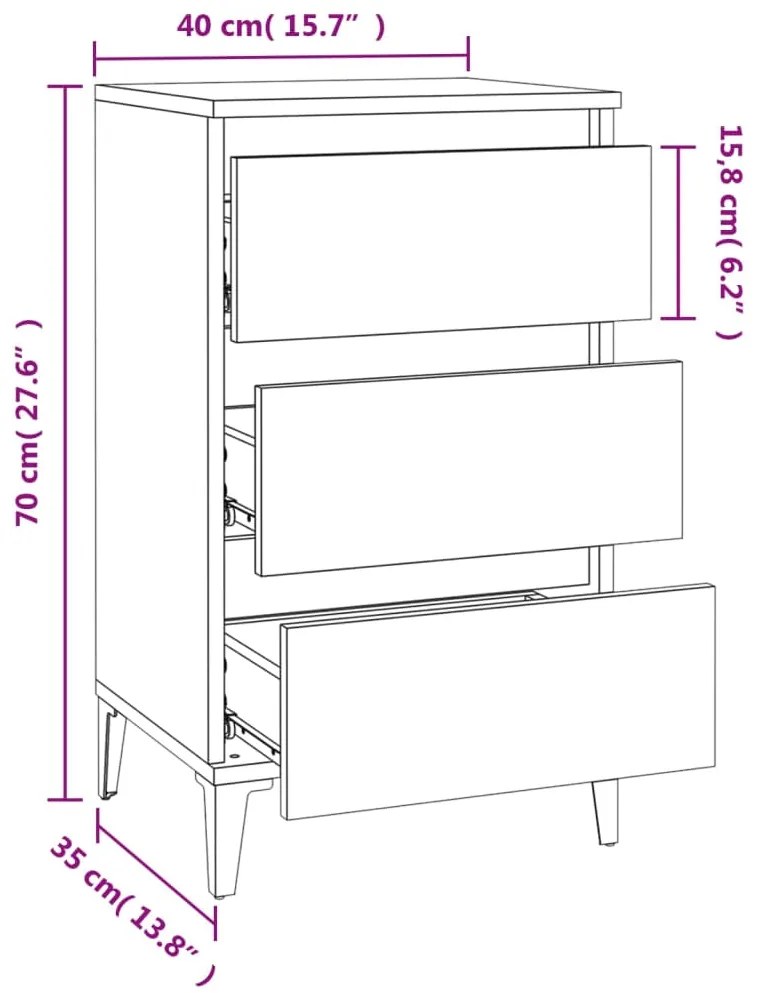 Mesa de cabeceira 40x35x70 cm derivados madeira cinza sonoma