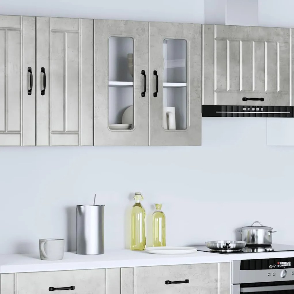Armário de parede de cozinha porta vidro Kalmar concreto cinza