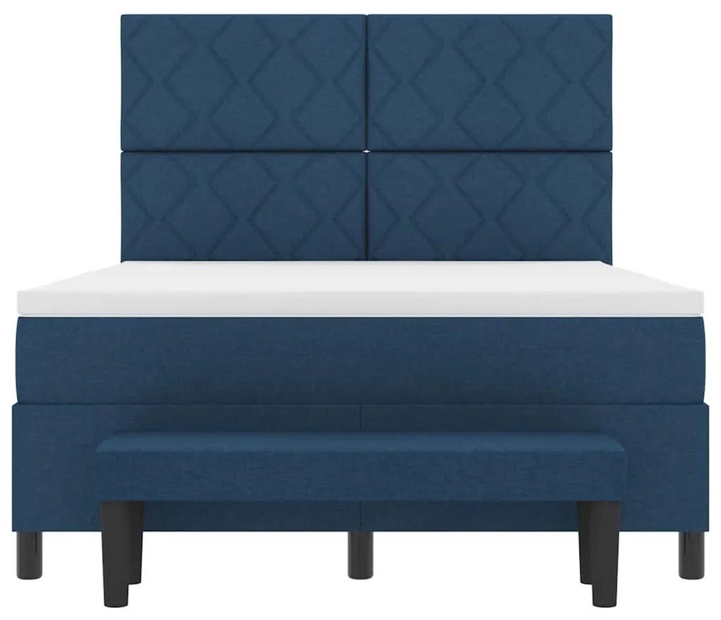 Cama Box Spring com Colchão e Banco Azul 140x190 cm Tecido