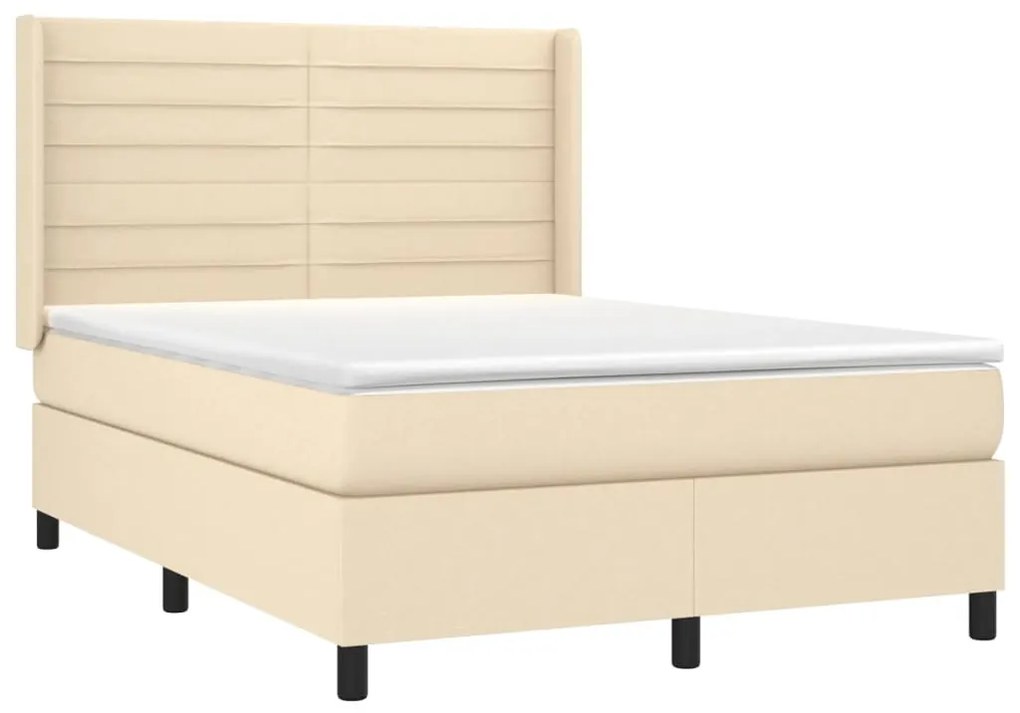 Cama box spring c/ colchão e LED 140x190 cm tecido cor creme