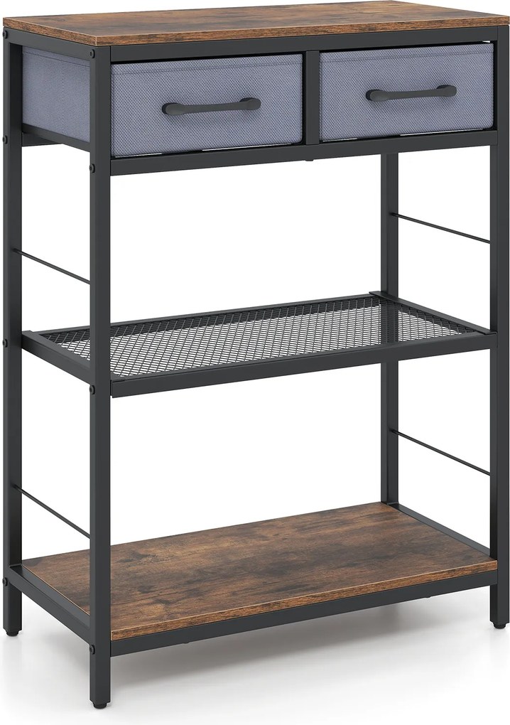 Mesa de Consola, 60 x 30 x 81 cm, 2 Gavetas e 2 Prateleiras, Preto+Cinza