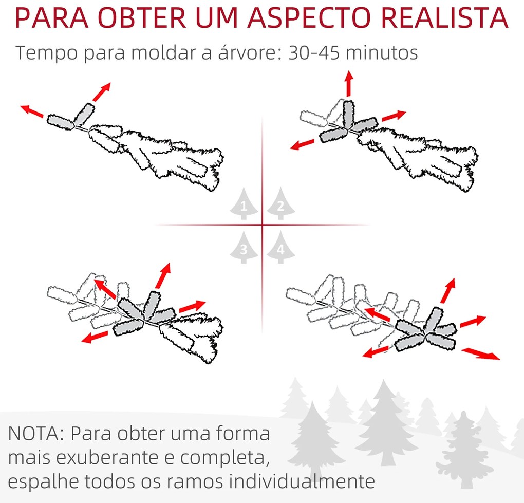 HOMCOM Árvore de Natal 225 cm Árvore de Natal Artificial com 980 Ramos