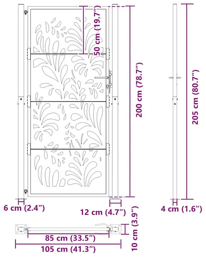 Portão de jardim 105x205 cm projeto de onda de aço resistente