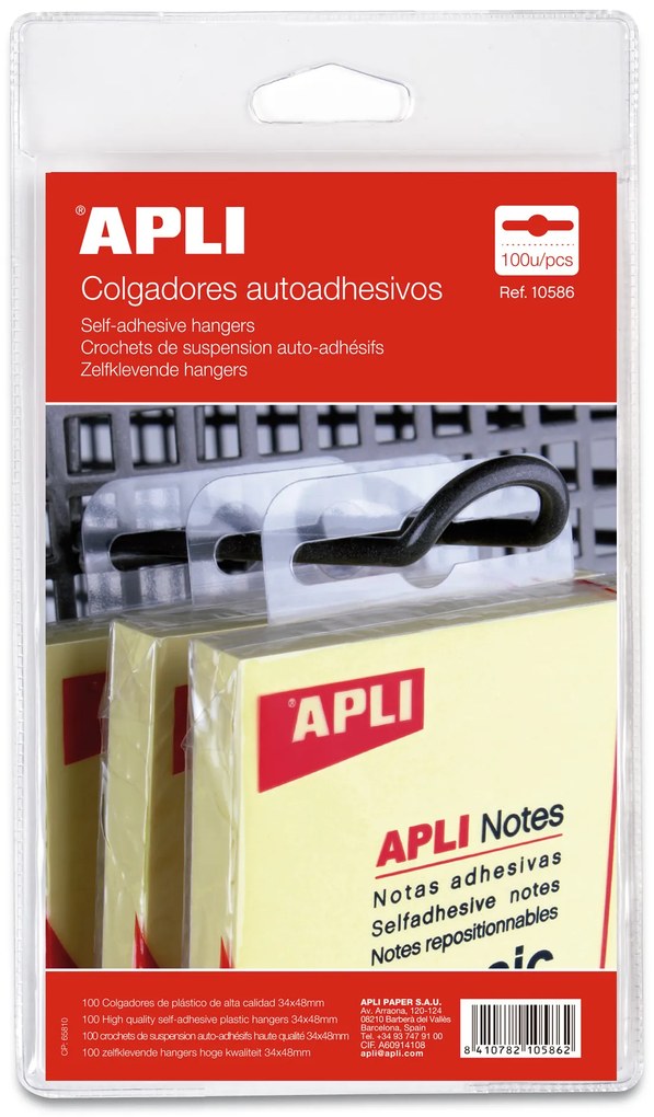 Cabides Auto-Adesivos de Plástico 34x48mm 100un. Apli
