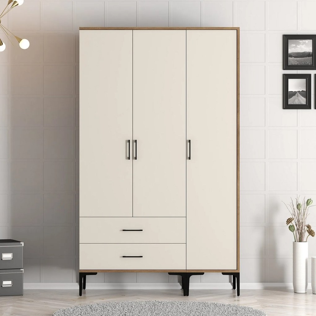 Roupeiro Kumsal ST – Nogueira e Creme – 120x47,5x201,4 cm
