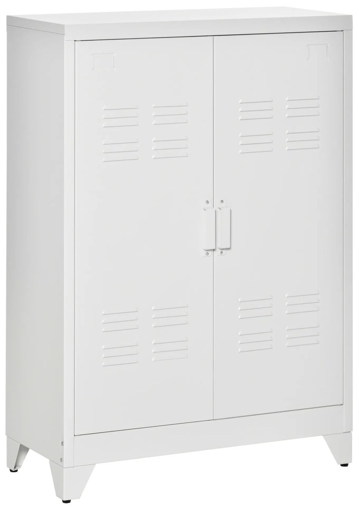 HOMCOM Armário de Metal de Armazenamento com Dupla Porta 2 Prateleiras com Altura Ajustável Armário para Escritório 75x33x110 cm Branco | Aosom Portugal