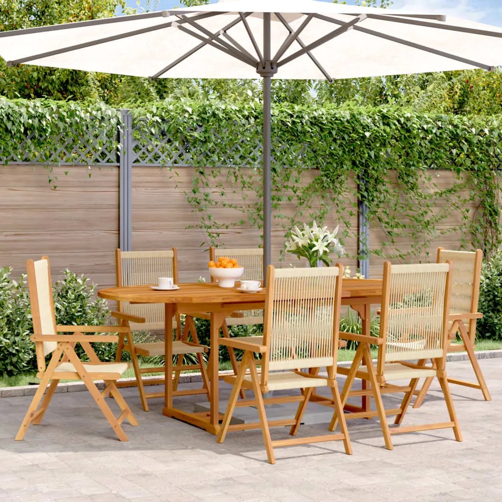 vidaXL 7 pcs conj. jantar p/ jardim polipropileno/madeira maciça bege