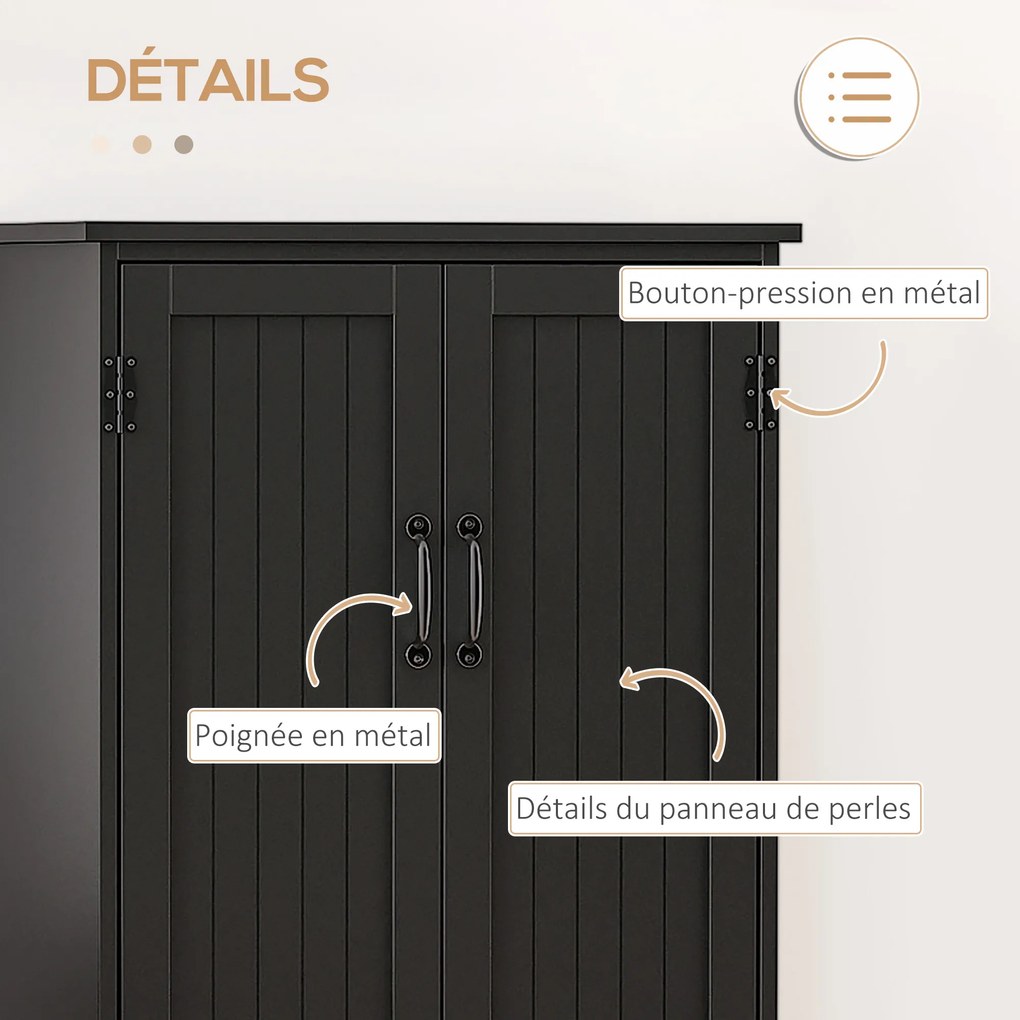 Aparador de cozinha contemporâneo com múltiplas opções de arrumação: 2 armários e 3 prateleiras, 60 x 30 x 123 cm, preto