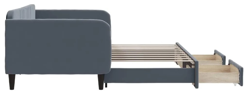 Sofá-cama c/ gavetão e gavetas 90x190 cm veludo cinzento-escuro