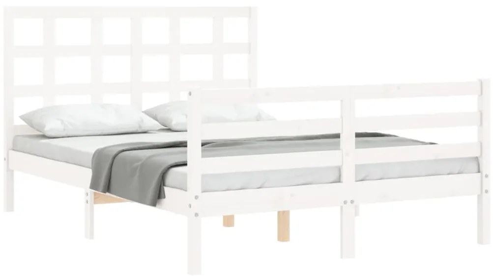 Estrutura de cama de casal c/ cabeceira madeira maciça branco
