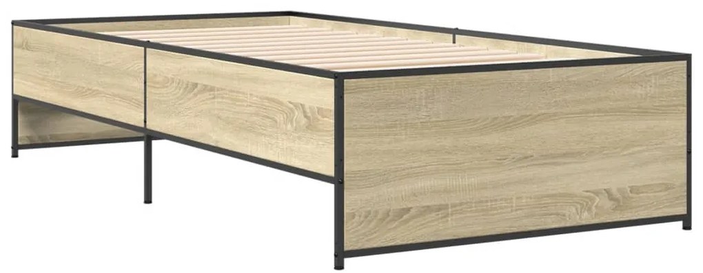 Estrutura de cama derivados de madeira e metal carvalho sonoma