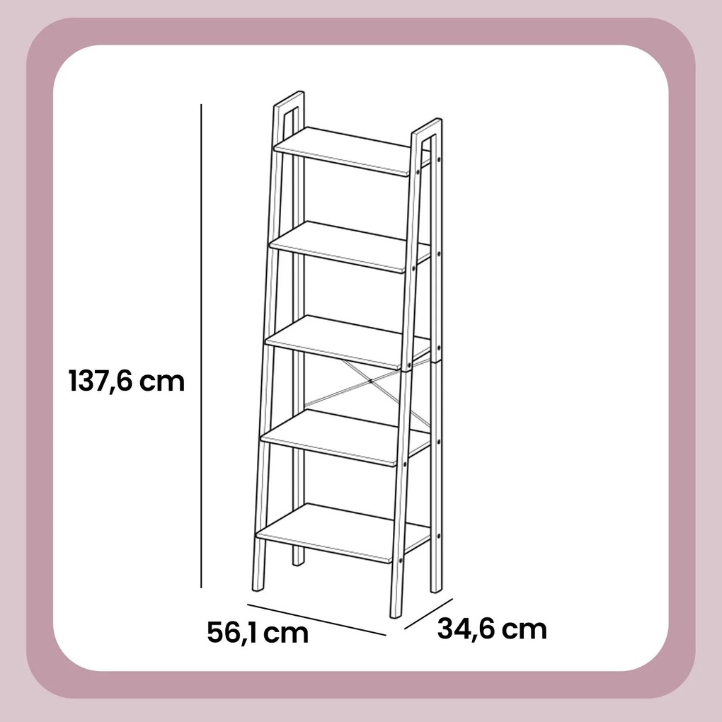 Estante com 5 prateleiras, estante para livros, moderna 34,5 x 56 x 171,5 cm castanho-preto