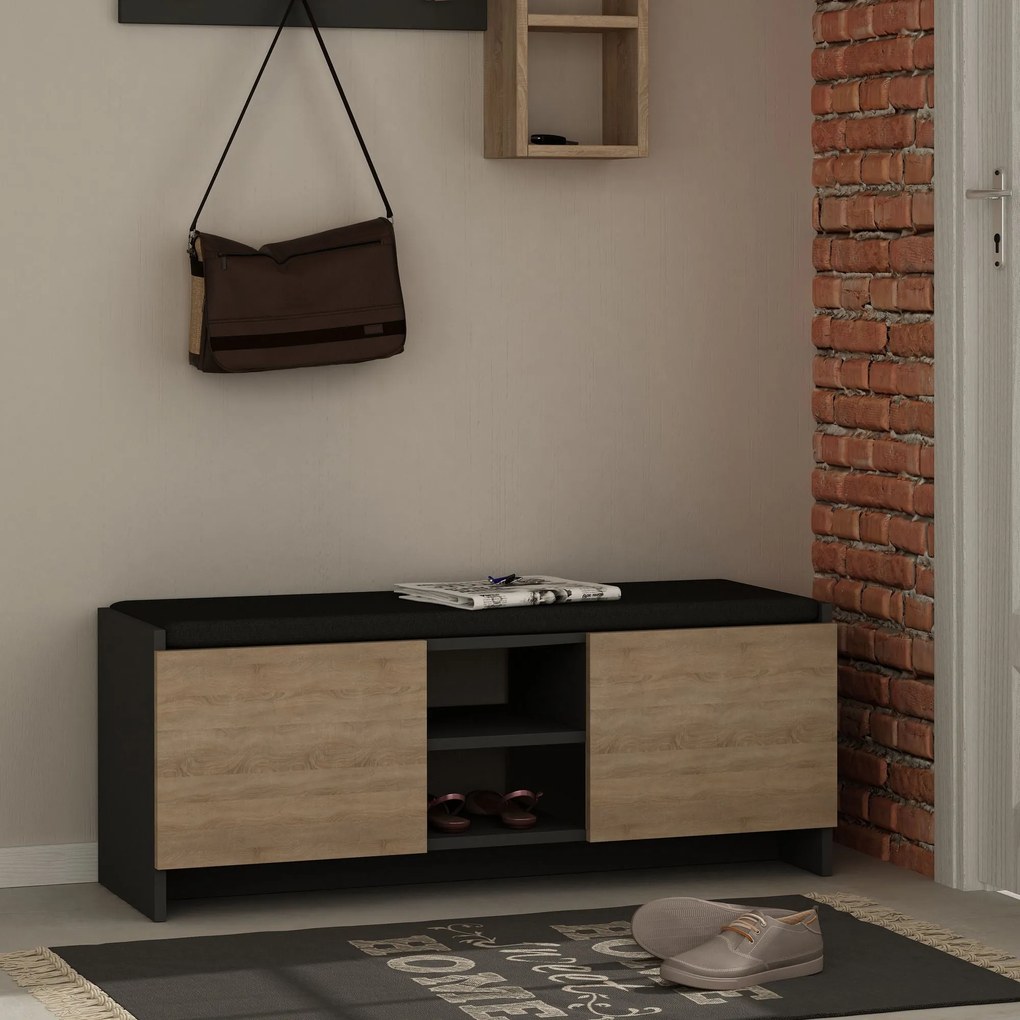 Sapateira Zulla – Antracite e Carvalho – 110x43x37 cm