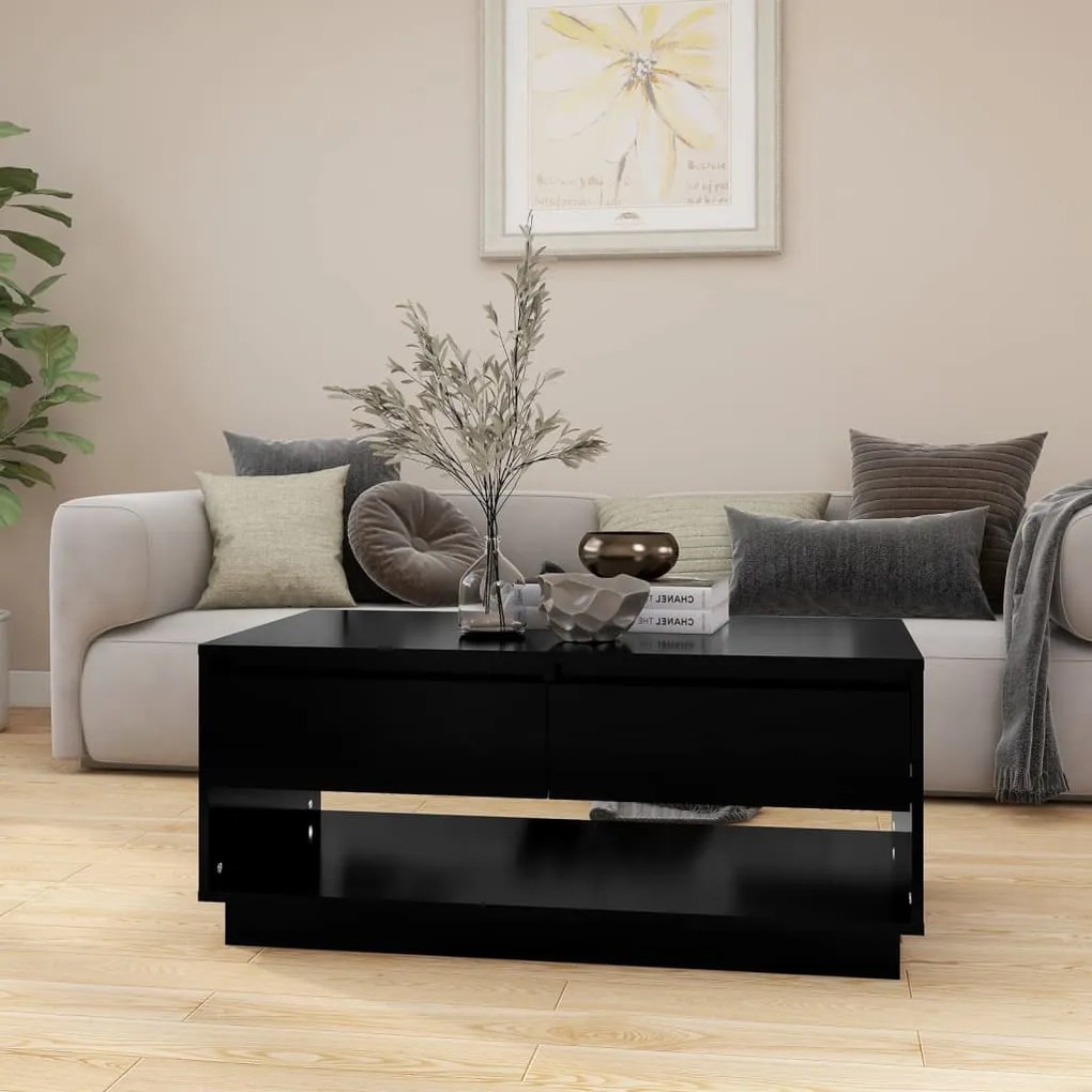 Mesa de Centro Madrid com 2 Gavetas de 102 cm - Preto - Design Moderno