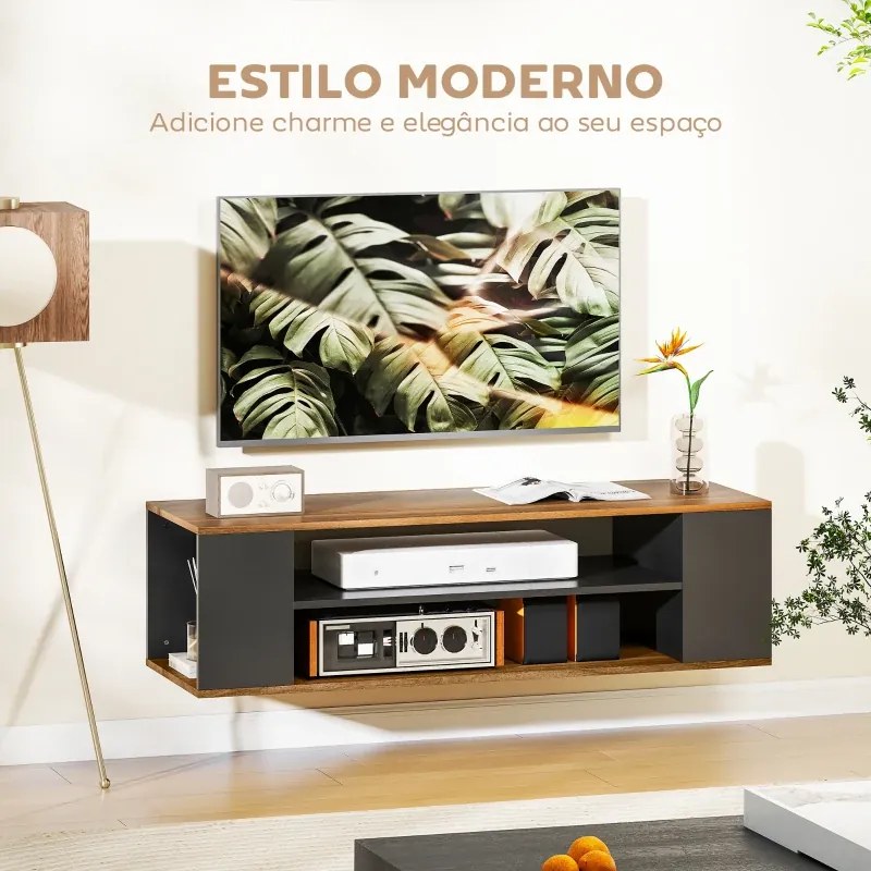 Móvel para TV com Rodas Armário para TV Flutuante com 2 Portas e 2 Prateleiras 120x40x38,5 cm Preto e cor Nogueira