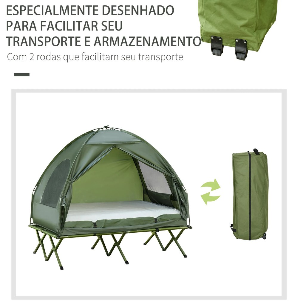 Outsunny Cama Dupla de Campismo Dobrável com Tenda 2 em 1 Cama de Camp