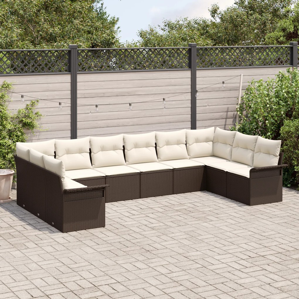 Conjunto de Sofás de Jardim vidaXL de 10 Peças com Almofadas Marrom Ra