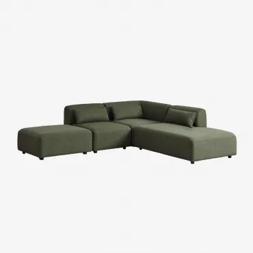 Sofá Modular De Canto Em 3 Peças Com Chaise Longue Direita E Puff Fogler Tecido Pele De Borrego Verde Sálvia - Sklum