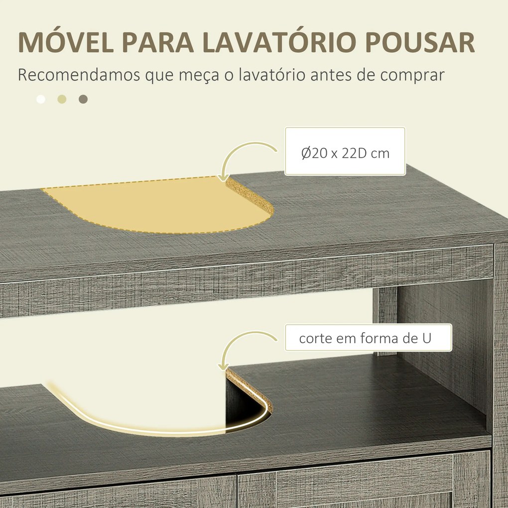 Móvel para Lavatório Pousar Móvel Casa de Banho de Madeira com 2 Portas e Prateleira Aberta Estilo Moderno 60x30x60cm Cinza