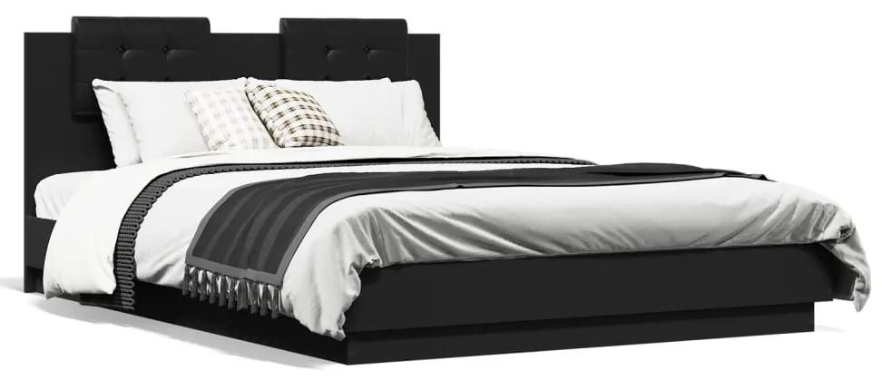 3209913 vidaXL Estrutura cama c/ cabeceira 150x200 cm derivados madeira preto