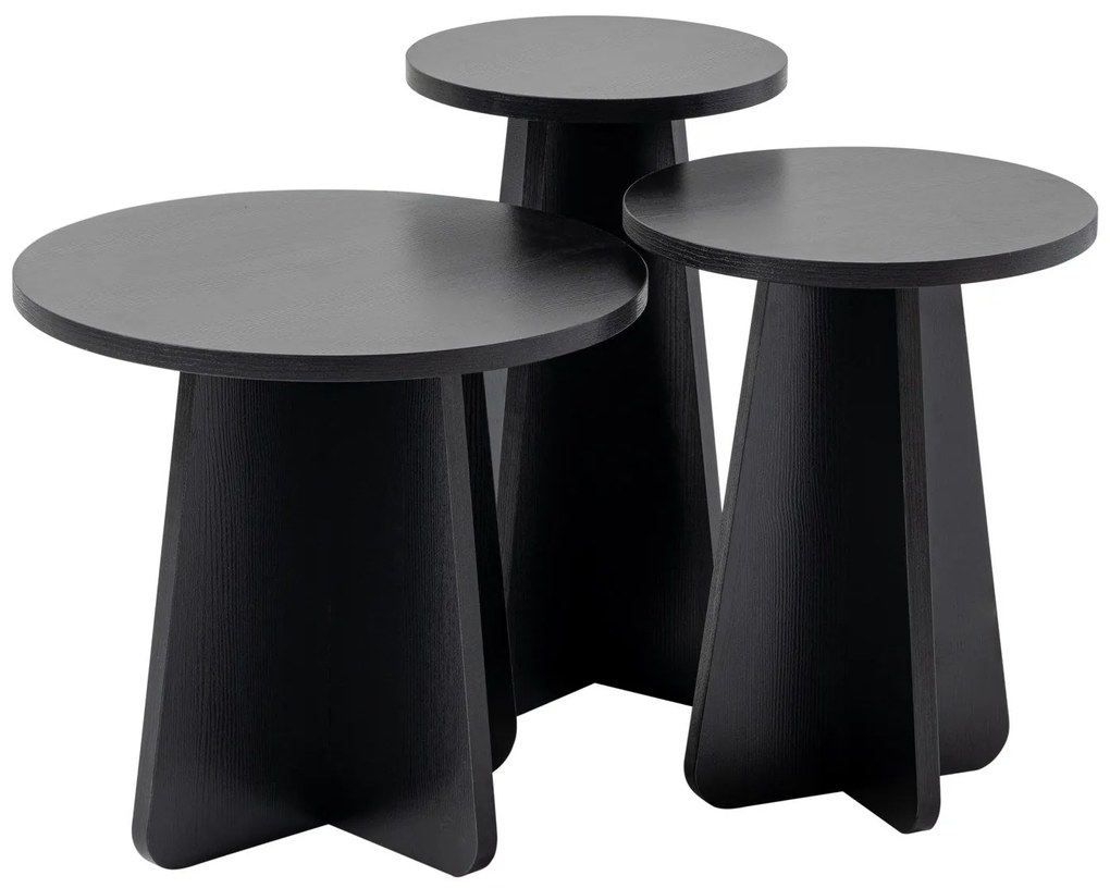 Conjunto de Mesas de Apoio "Lume" – 3 Peças, Preto - Design Moderno