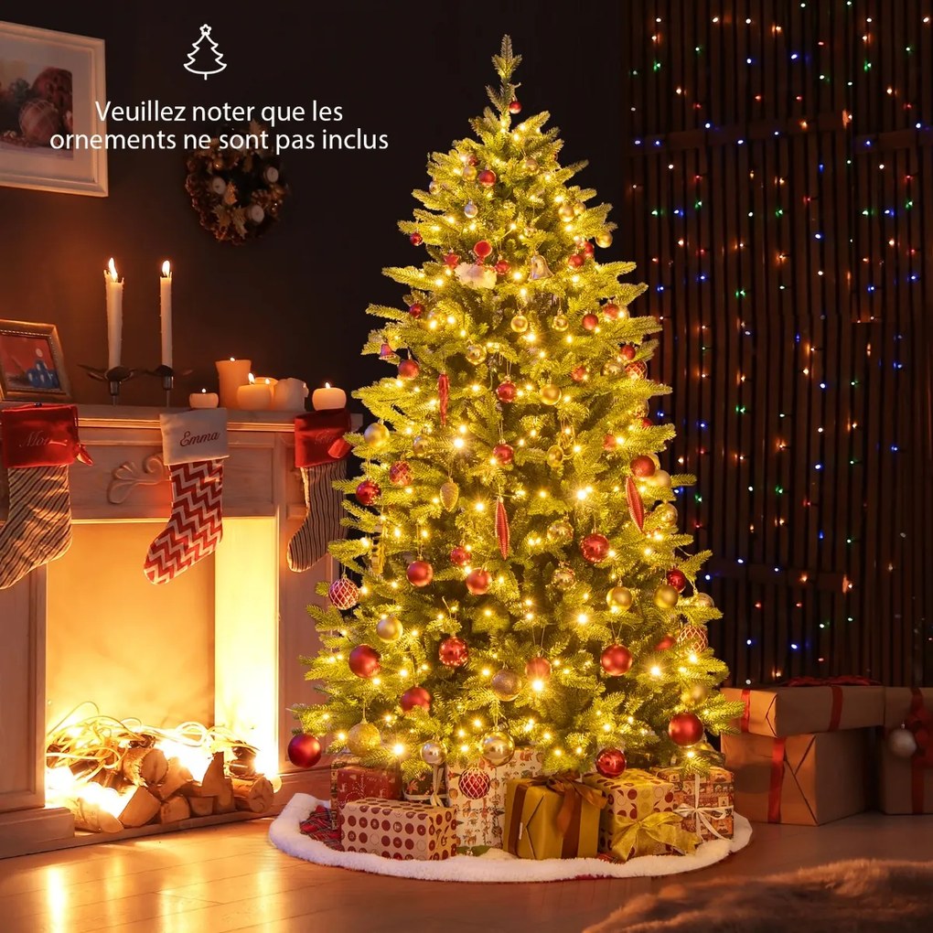 Árvore de Natal artificial de 150 cm, pré-iluminada, 296 galhos, 150 luzes LED brancas quentes, suporte de metal dobrável
