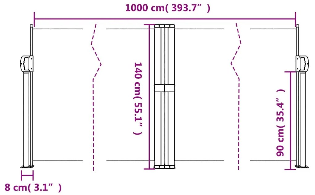 Toldo lateral retrátil 140x1000 cm cinzento-acastanhado