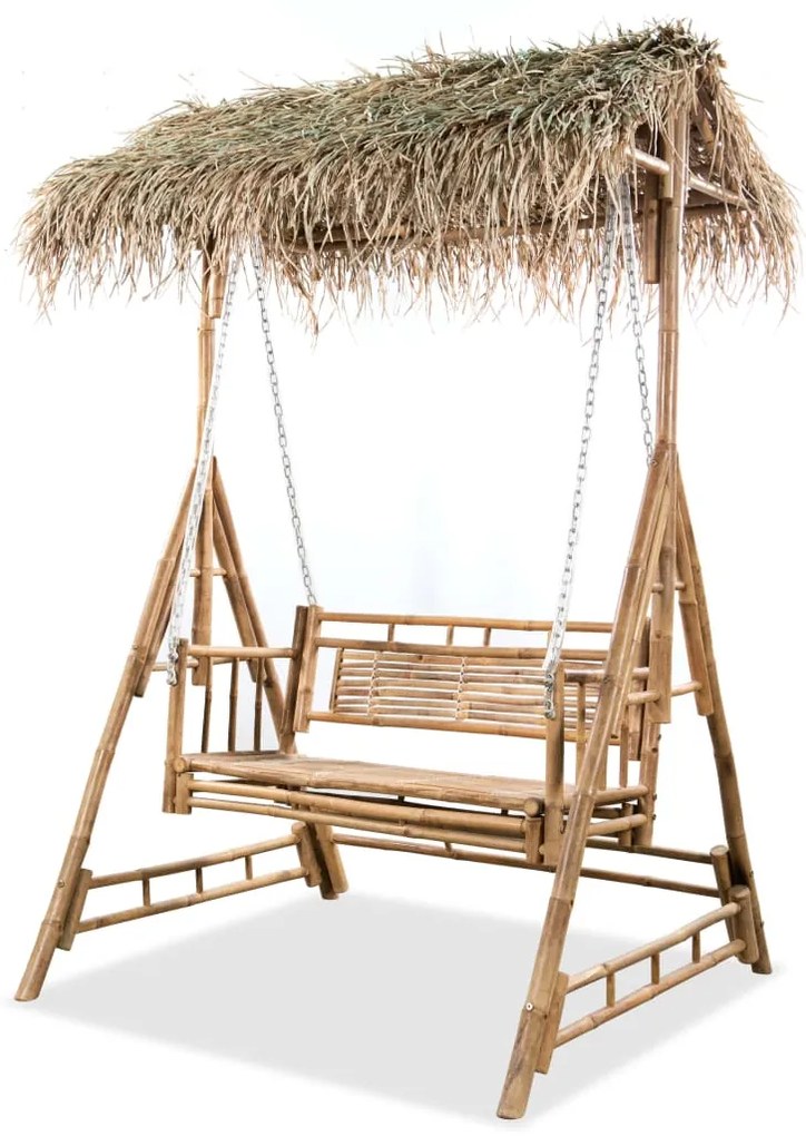 Banco de baloiçar 2 lugares bambu c/ folhas de palmeira 202cm