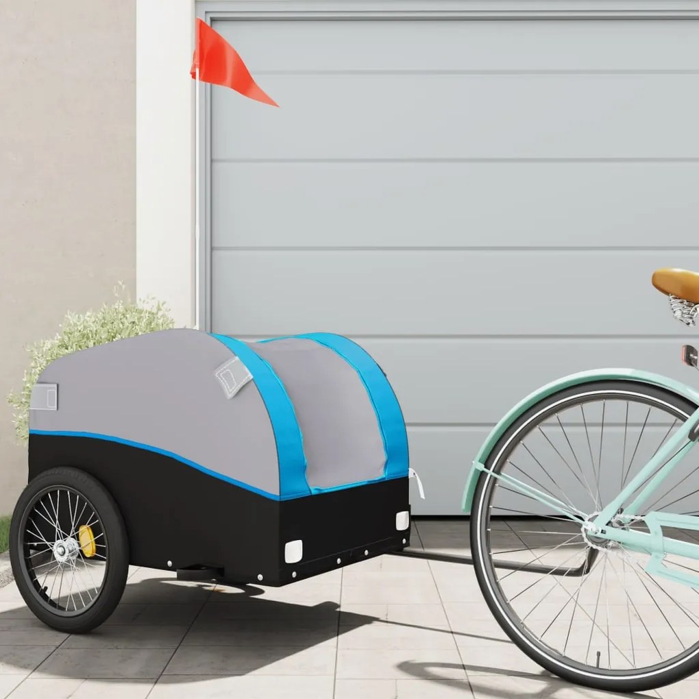 Reboque para bicicleta 45 kg ferro preto e azul