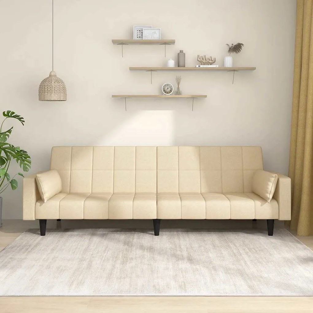 vidaXL Sofá-cama 2 lugares com duas almofadas tecido cor creme