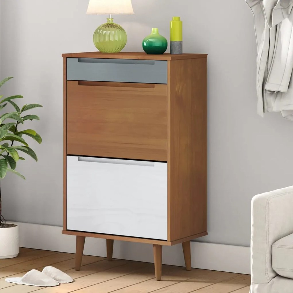 350525 vidaXL Sapateira MOLDE 59,5x35x103 cm pinho maciço castanho