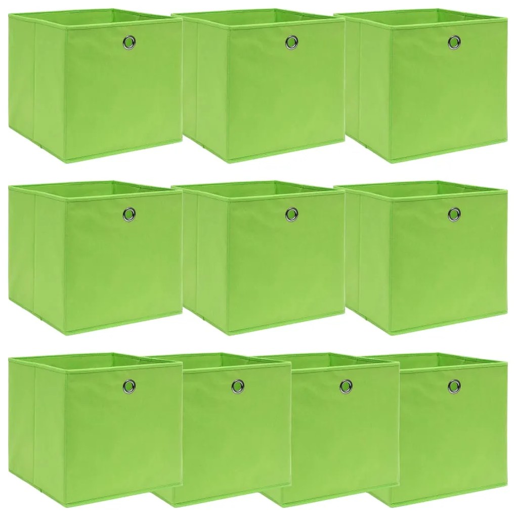 288371 vidaXL Caixas de arrumação 10 pcs 32x32x32 cm tecido verde