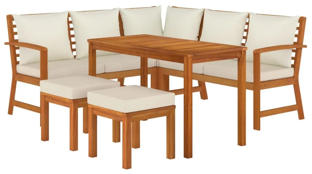 6 pcs conjunto de jantar p/ jardim c/ almofadões acácia maciça