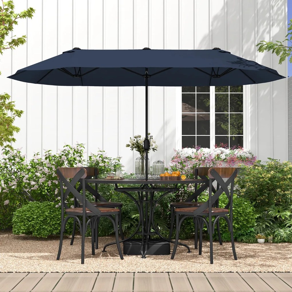 Guarda-sol duplo 400x200 cm jardim duplo para exterior com base recarregável, manivela e 12 varas de alta resistência Azul Marinho