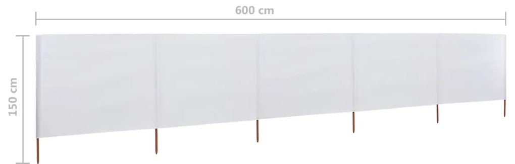 Para-vento com 5 painéis em tecido 600x120 cm cor areia branca