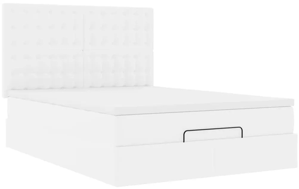 Estrutura de cama otomana com colchão branco couro falso